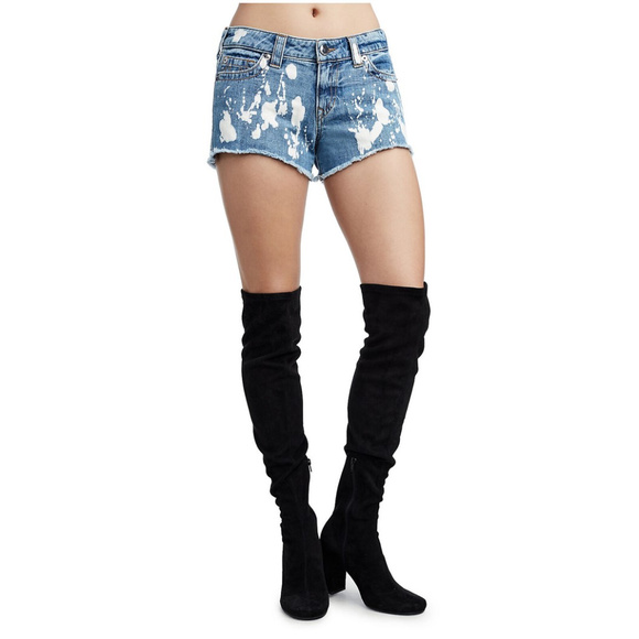 True Religion Women's Keira Cut Off Distressed Bleach Denim Shorts - Picture 2 of 4